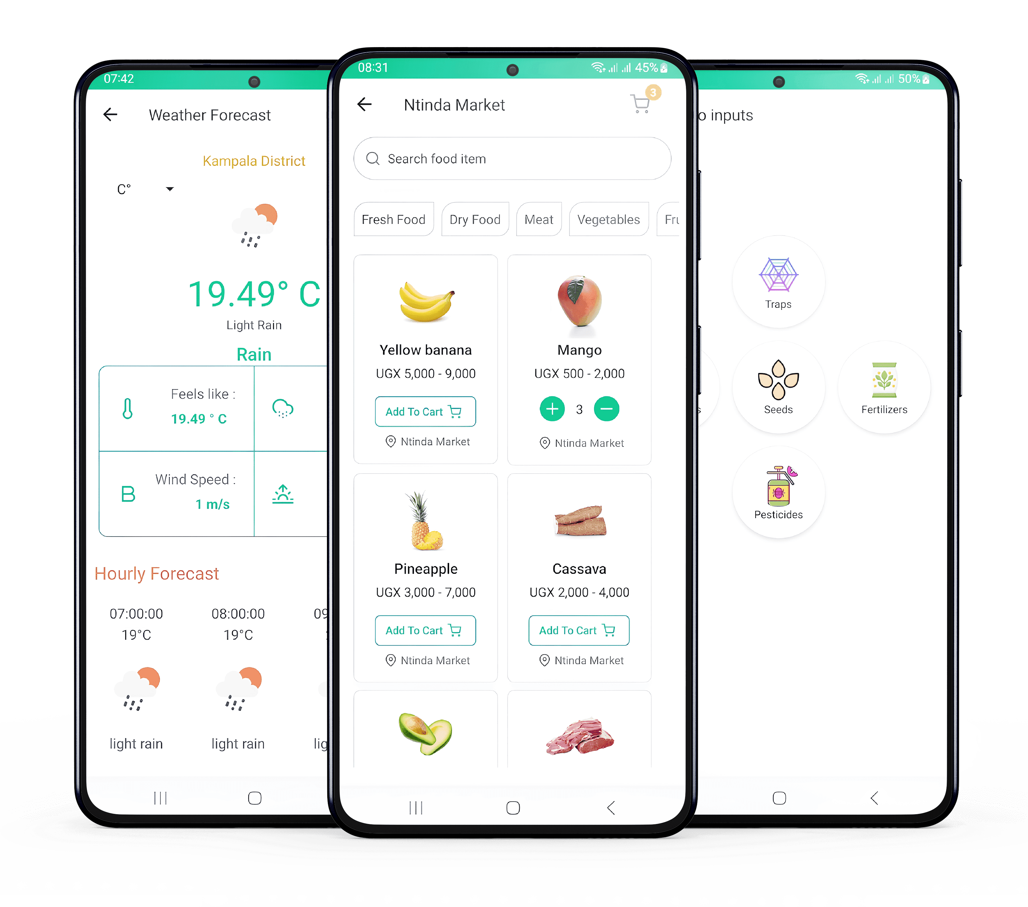 AgriX App Interface showing marketplace and farming tools